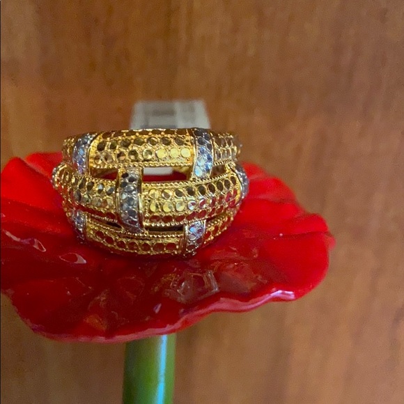 Sterling 925 18k Gold Clad Basket Weave Ring  7 - Picture 4 of 11